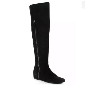 Stuart Weitzman Womens Suede Over The Knee Flat Boots Black Size 9 M